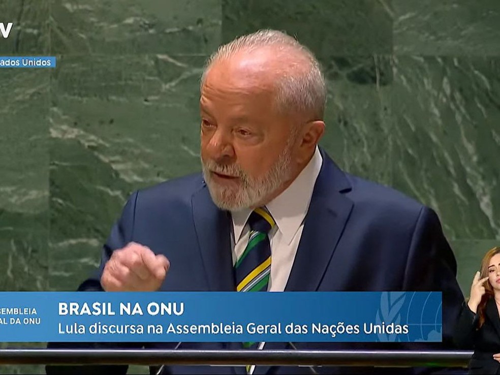 Presidente Lula discursa na abertura da 78º Assembleia Geral da ONU — Foto: Reprodução/CanalGov