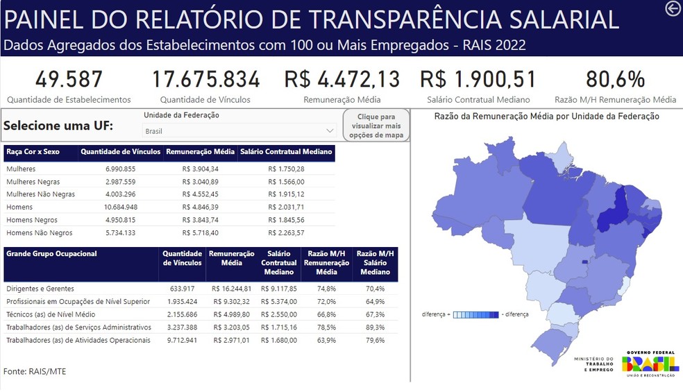 Relatório Transparência Salarial — Foto: Divulgação/ Ministério do Trabalho