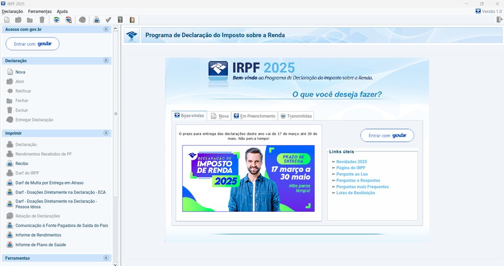 Programa do IRPF 2025 está disponível — Foto: Reprodução