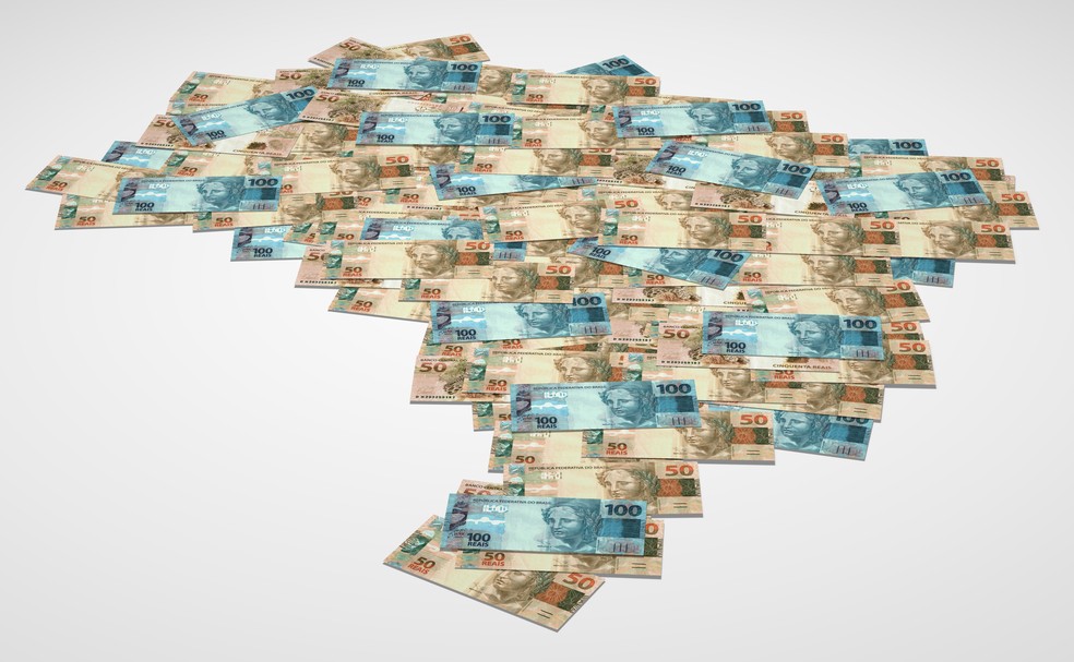 Mapa do Brasil com dinheiro — Foto: Nelson_A_Ishikawa/Getty Images